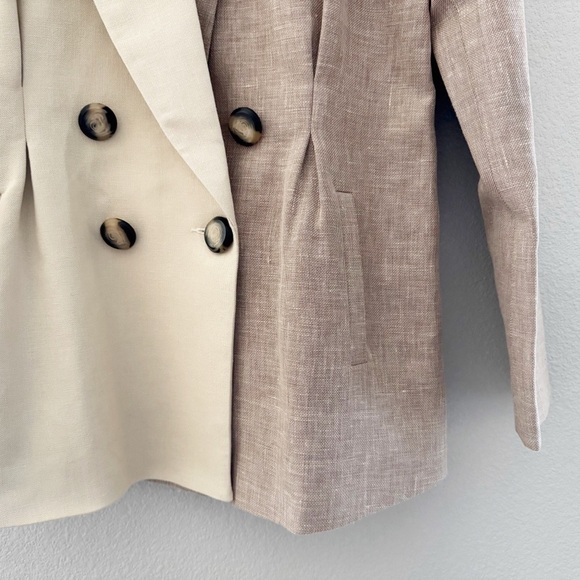 Acler Belvue Linen Blazer Jacket Double Breasted Two Tone Color Block Tan 8 NWOT - Picture 10 of 14